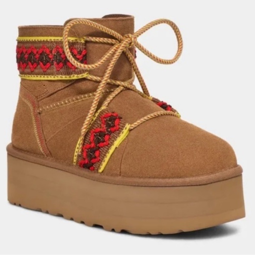UGG Classic Mini II Braid Platform Boot in Chestnut size Women’s 6 NWT